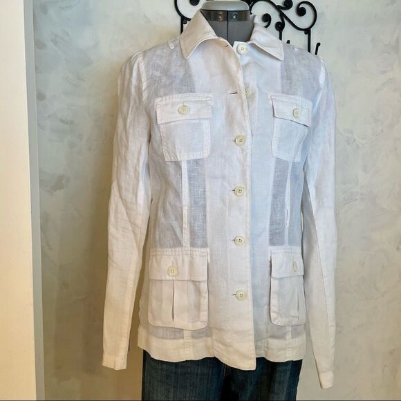 Loft Size small White 100% linen Safari Military Jacket White - Picture 9 of 12